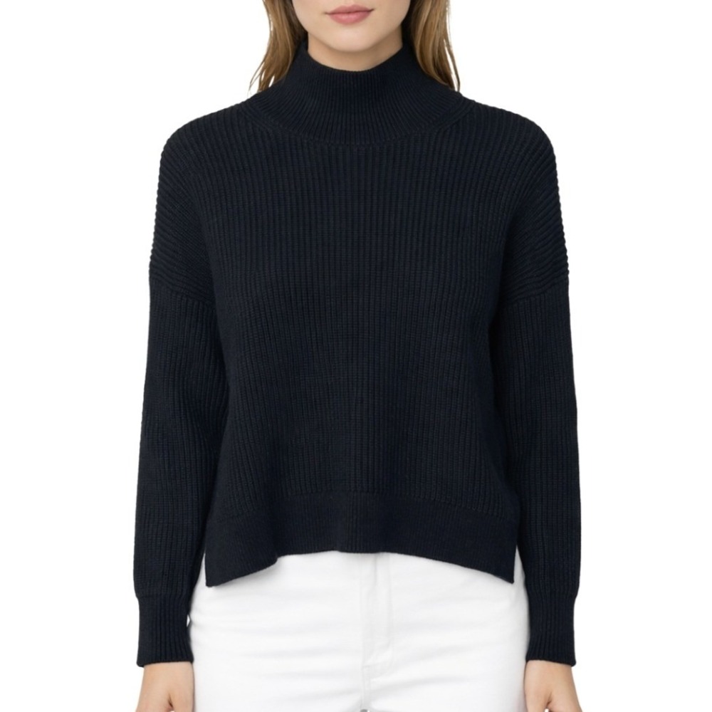 J.Crew Womens Ribbed Mockneck Chunky Sweater Black BV348 Relaxed Fit Size Medium